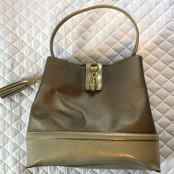 Kate Landry Handbags - Kate Landry Pewter with gold detail shoulder purse/tote